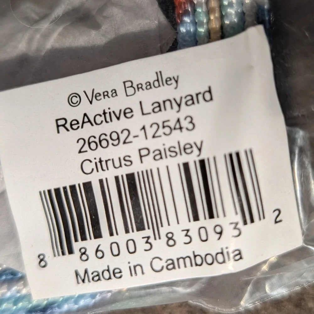 Vera Bradley ReActive Lanyard Citrus Paisley Recycled Floral Blue NEW
